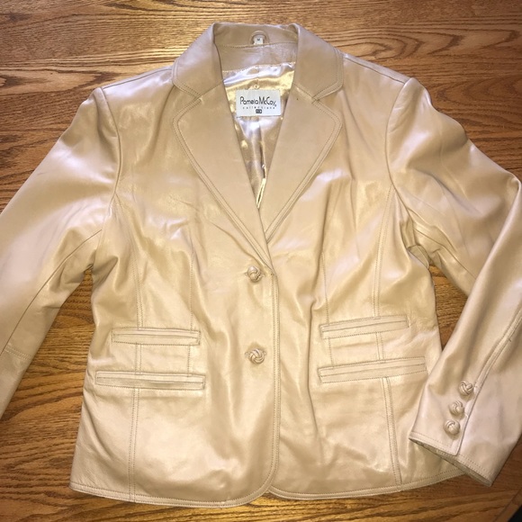 Pamela Mccoy Tan Genuine Leather Coat 
